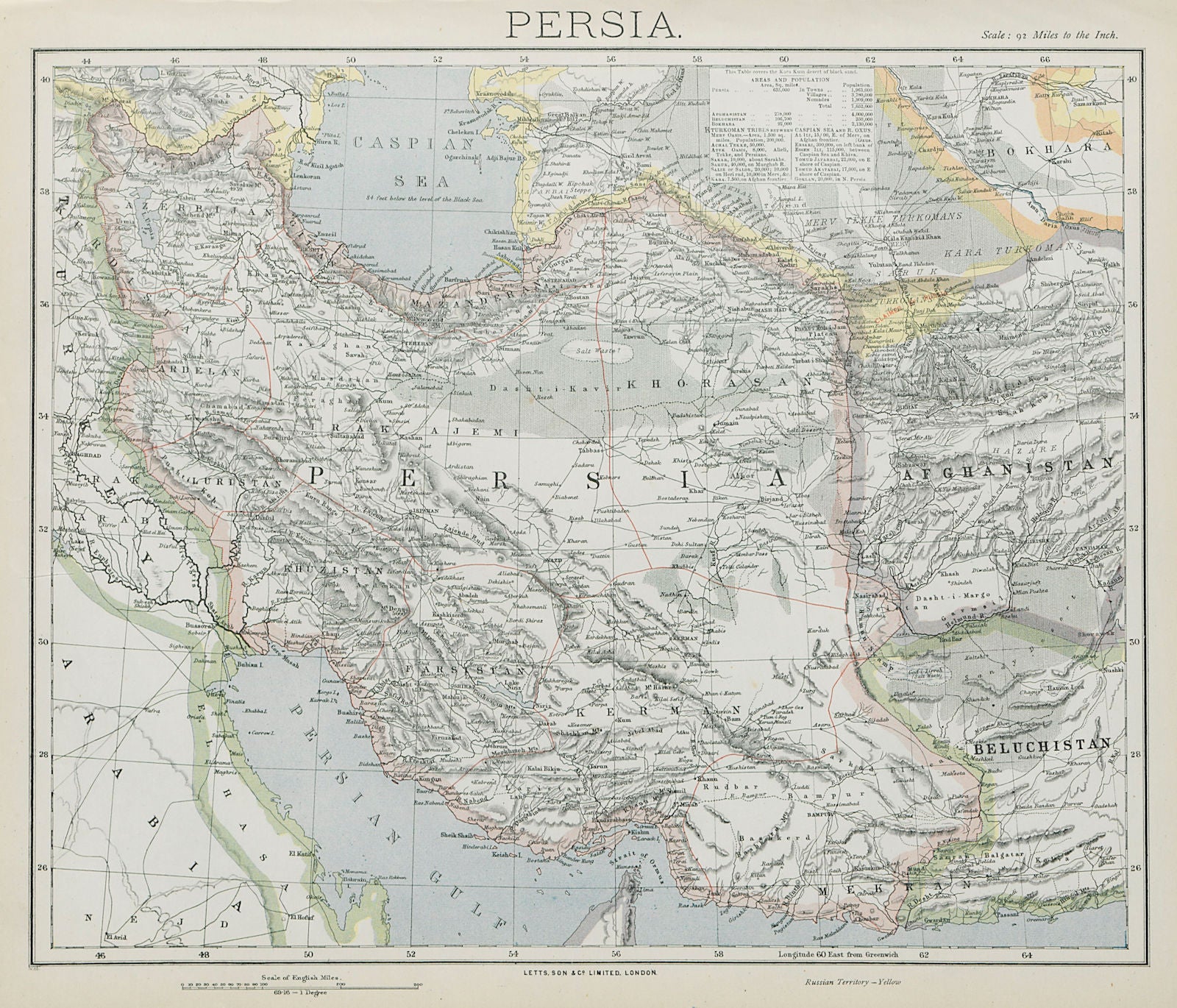 PERSIA IRAN. Ottoman Iraq. Caspian Sea. Afghanistan. LETTS 1884 old map